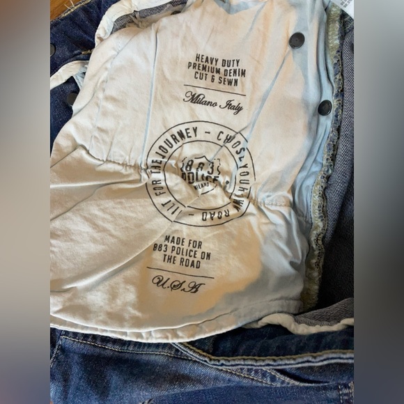 883 Police Jeans Mens W34 L30 Blue Moriarty Biker Distressed Denim Slim Stretch - Picture 14 of 15